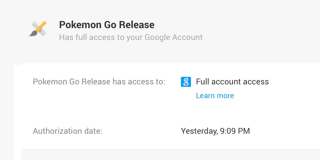 Pokémon GO has full access to Google account